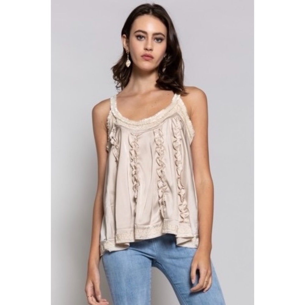 POL Rose Pink Satin Flowy Ruffled Cami Top - Picture 8 of 8